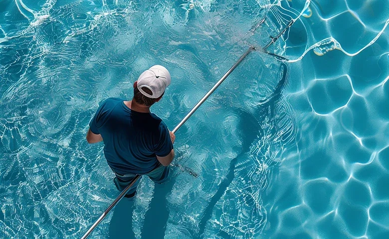 Pool professional cleaning a swimming pool